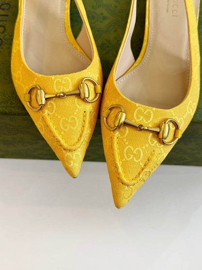 GG HORSEBIT SLINGBACK BALLET FLAT LEMON CANVAS