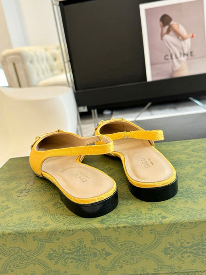GG HORSEBIT SLINGBACK BALLET FLAT LEMON CANVAS