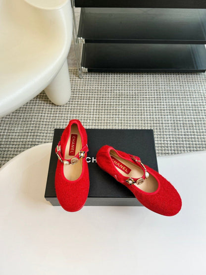 MARY JANE SHOES CHERRY RED WOOL TWEED