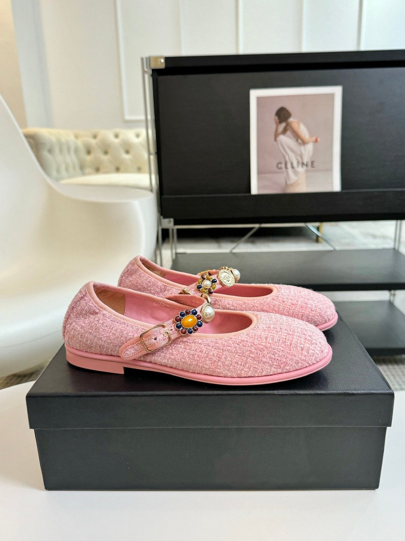 MARY JANE SHOES LIGHT PINK WOOL TWEED
