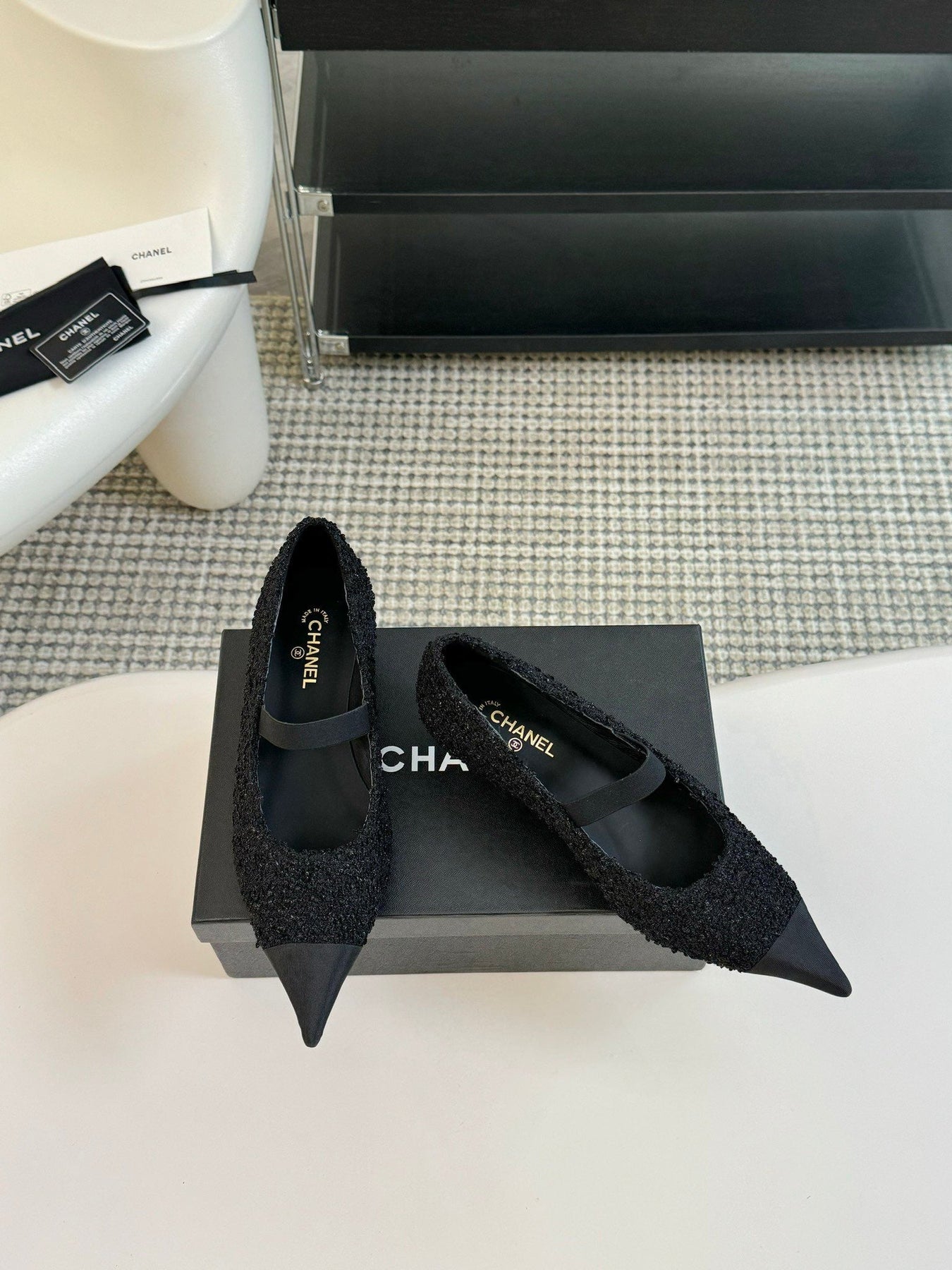 CC MARY JANE IN BLACK WOOL TWEED AND SATIN