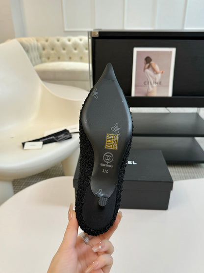 CC MARY JANE IN BLACK WOOL TWEED AND SATIN