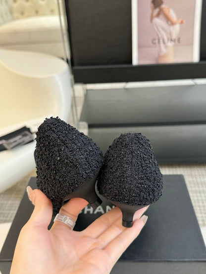 CC MARY JANE IN BLACK WOOL TWEED AND SATIN