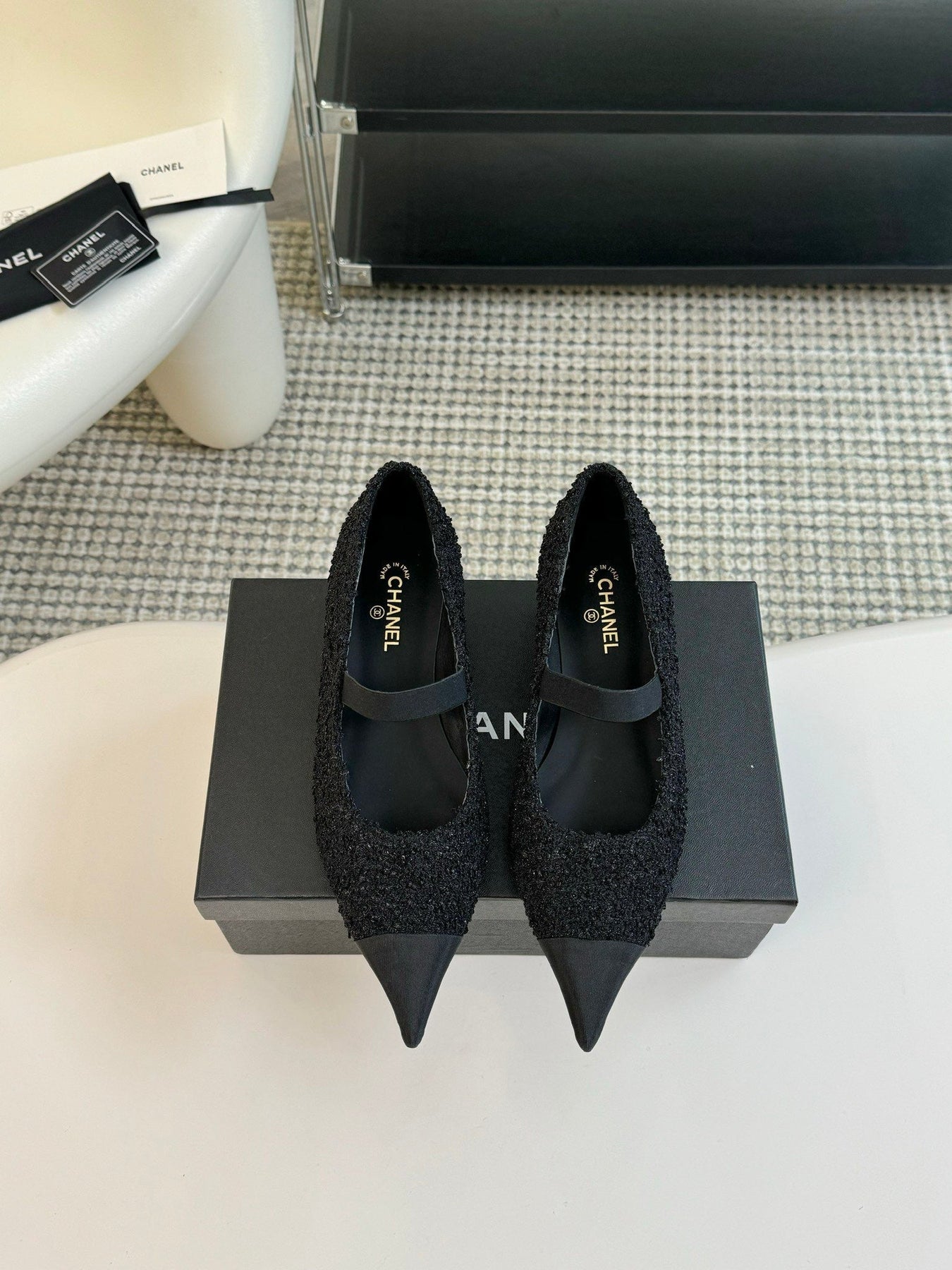 CC MARY JANE IN BLACK WOOL TWEED AND SATIN