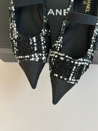 CC MARY JANE IN BLACK MIX WHITE WOOL TWEED