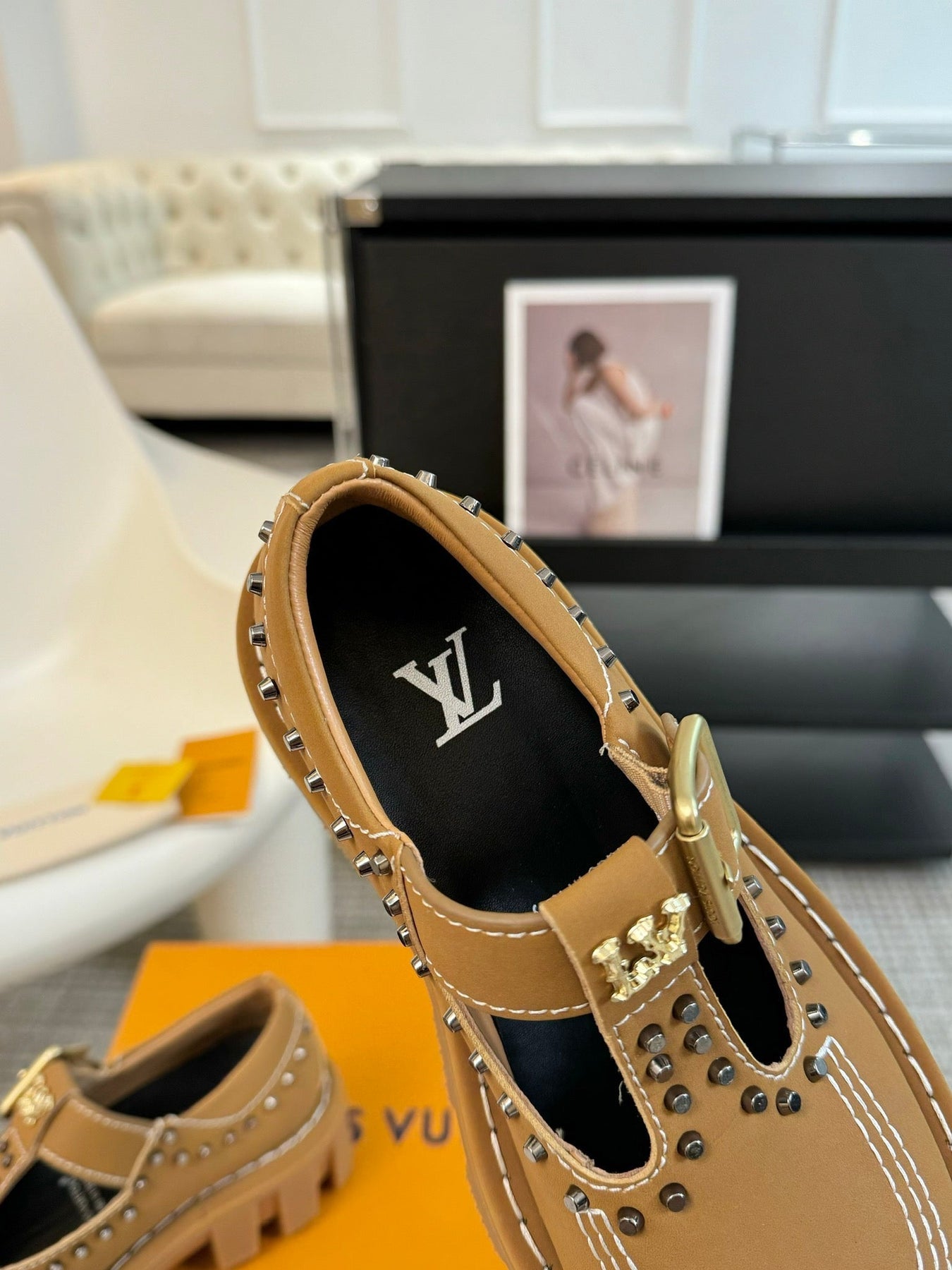 LV CHECKER MARY JANE IN PEANUT BROWN CALFSKIN