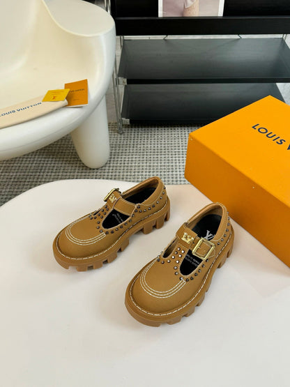 LV CHECKER MARY JANE IN PEANUT BROWN CALFSKIN