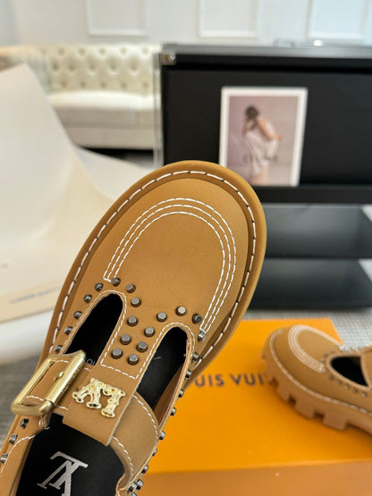 LV CHECKER MARY JANE IN PEANUT BROWN CALFSKIN