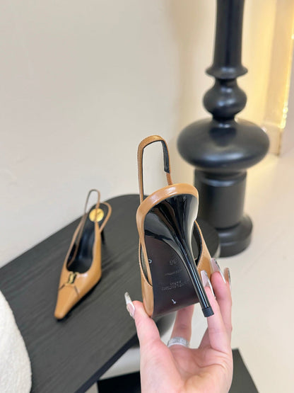 BABYLONE BRETEUIL SLINGBACK 85 MM PUMPS IN PEANUT BROWN SMOOTH LEATHER