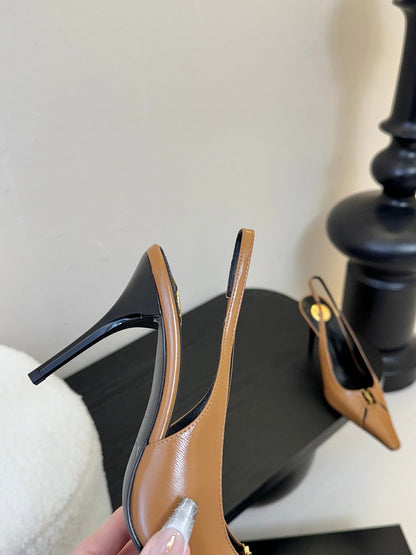 BABYLONE BRETEUIL SLINGBACK 85 MM PUMPS IN PEANUT BROWN SMOOTH LEATHER