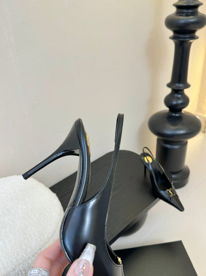 BABYLONE BRETEUIL SLINGBACK 85 MM PUMPS IN BLACK SMOOTH LEATHER