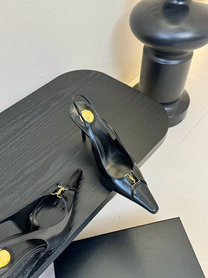 BABYLONE BRETEUIL SLINGBACK 85 MM PUMPS IN BLACK SMOOTH LEATHER