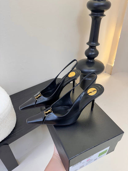 BABYLONE BRETEUIL SLINGBACK 85 MM PUMPS IN BLACK SMOOTH LEATHER