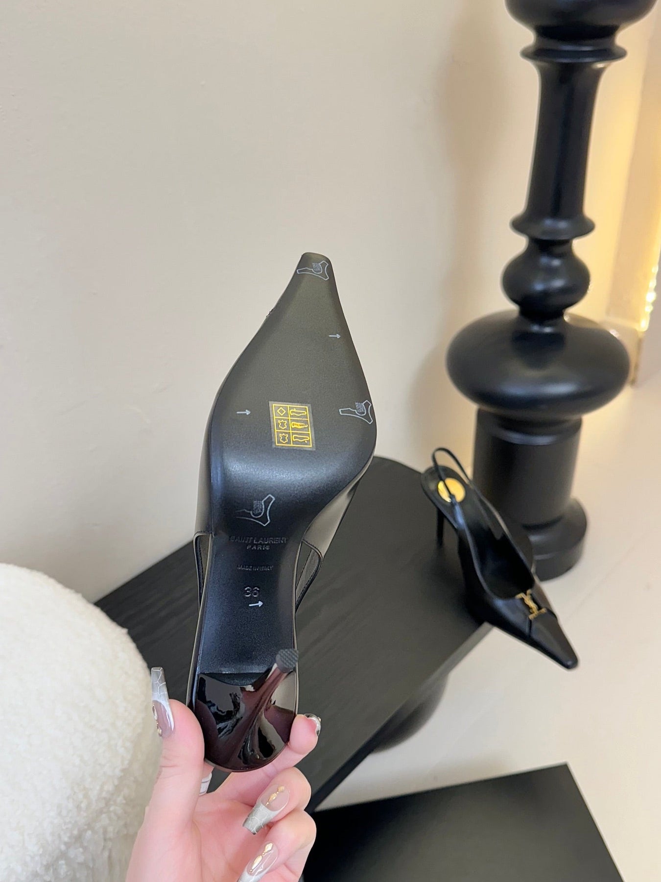 BABYLONE BRETEUIL SLINGBACK 85 MM PUMPS IN BLACK SMOOTH LEATHER