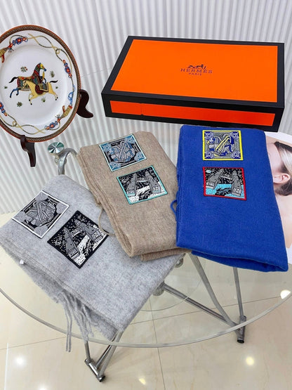 BADGES SOIE MUFFLER 180 CM SCRAF IN CLOUD GREY CASHMERE