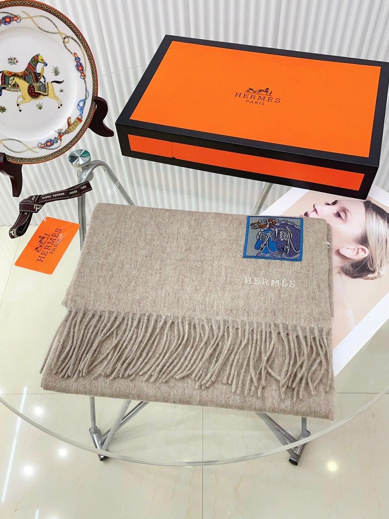 BADGES SOIE MUFFLER 180 CM SCRAF IN TAN BROWN CASHMERE