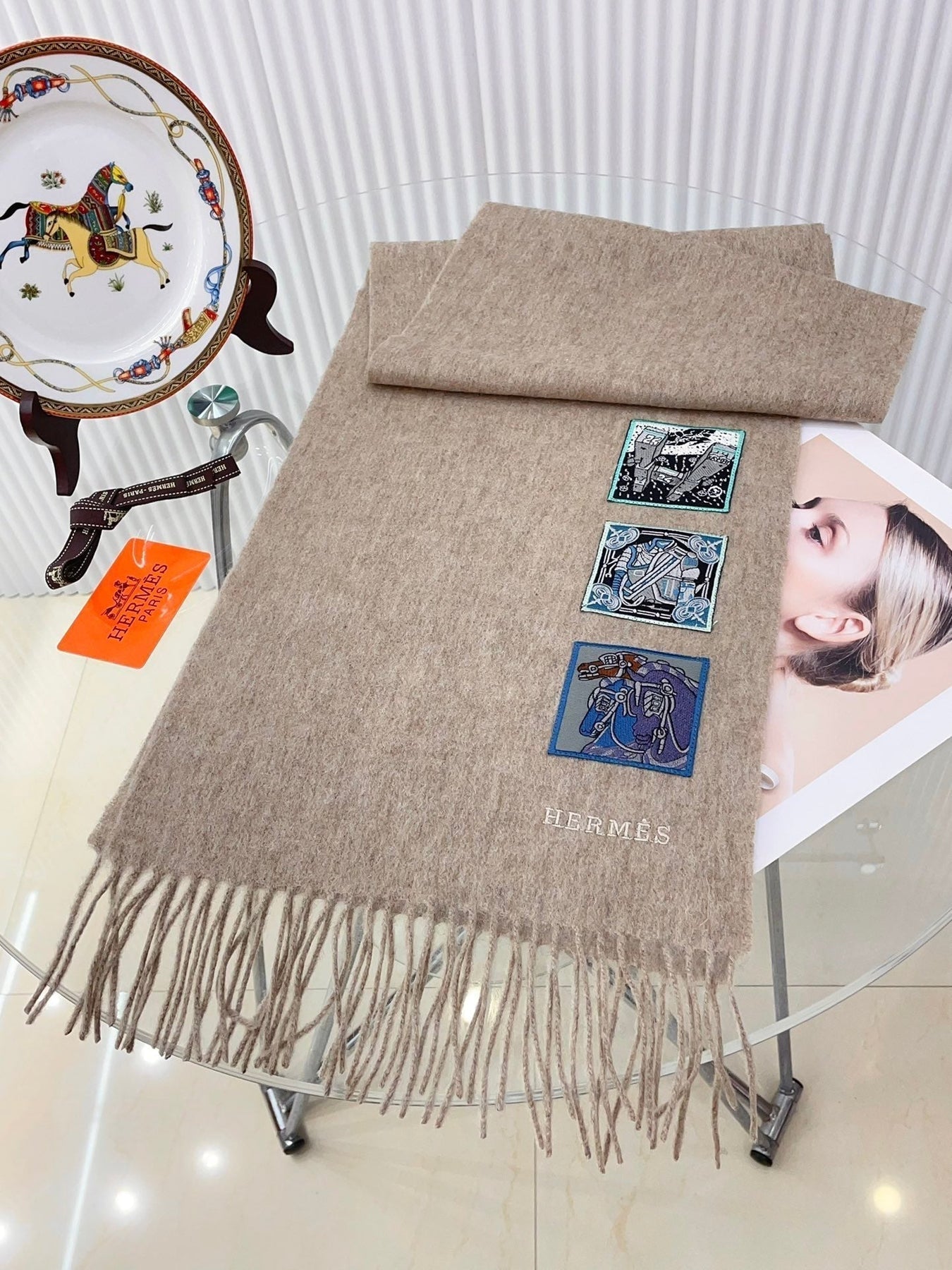 BADGES SOIE MUFFLER 180 CM SCRAF IN TAN BROWN CASHMERE