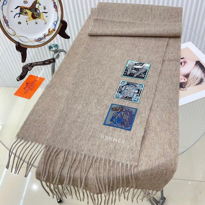 BADGES SOIE MUFFLER 180 CM SCRAF IN TAN BROWN CASHMERE