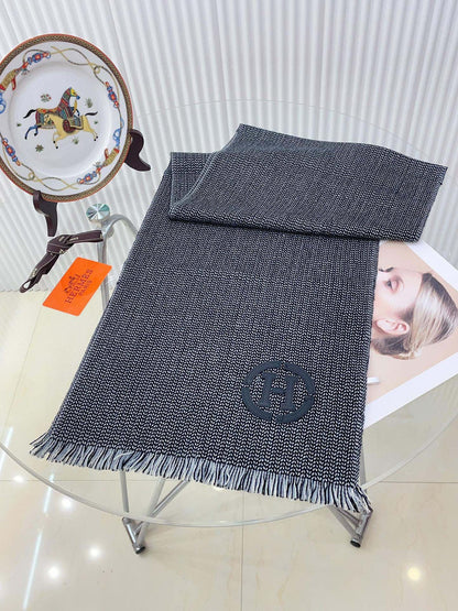 GRANITE MUFFLER 180 CM SCARF IN MARINE MIX BLEU MOYEN CASHMERE