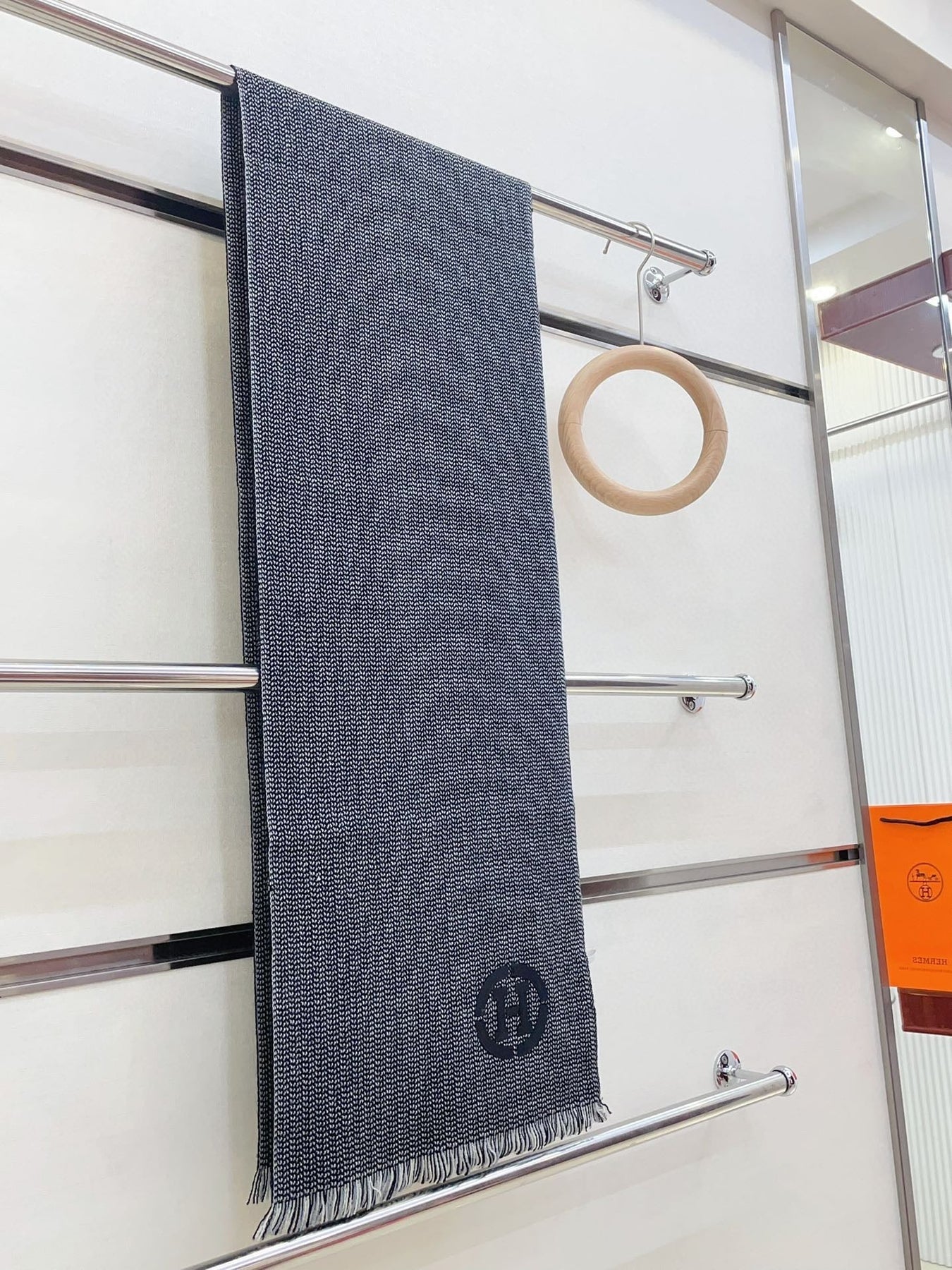 GRANITE MUFFLER 180 CM SCARF IN MARINE MIX BLEU MOYEN CASHMERE