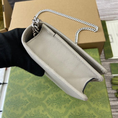 GG MARMONT 20 MINI CHAIN BAG IN WHITE CALFSKIN