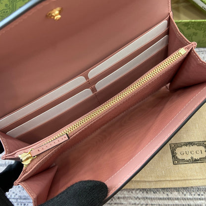 CONTINENTAL WALLET 19 IN PINK EMBOSSED CALFSKIN GOLD HARDWARE