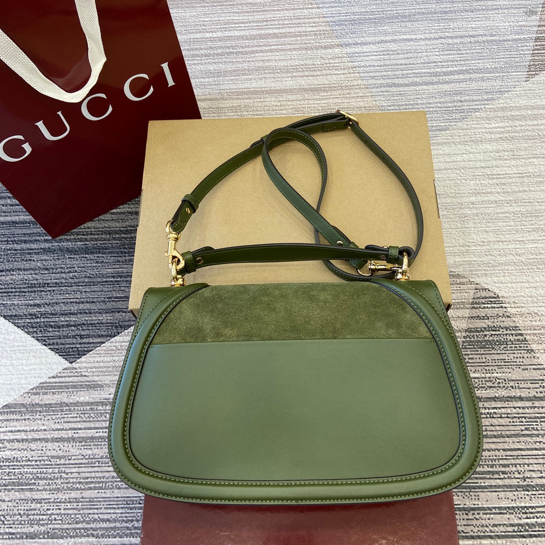 BLONDIE MEDIUM SHOULDER BAG 32 IN JUNIPER GREEN CALFSKIN AND SUEDE GOLD HARDWARE