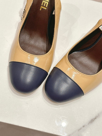 HIGH SLINGBACKS PEANUT BROWN MIX BLACK SHEEPSKIN