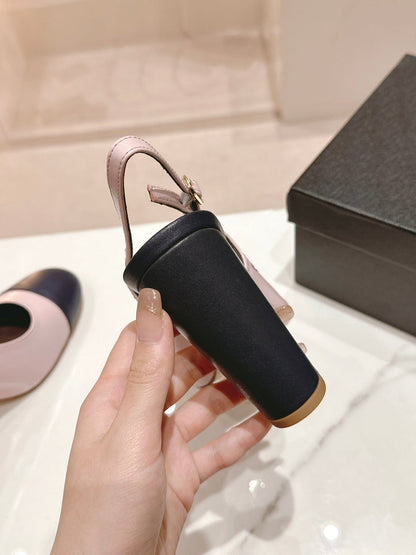 HIGH SLINGBACKS LIGHT PINK MIX BLACK SHEEPSKIN