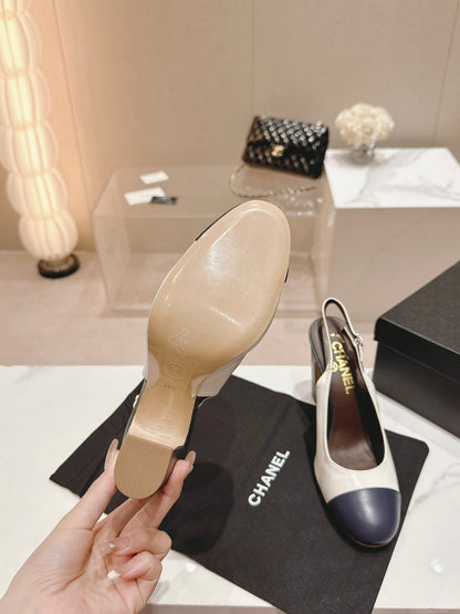 HIGH SLINGBACKS WHITE MIX BLACK SHEEPSKIN