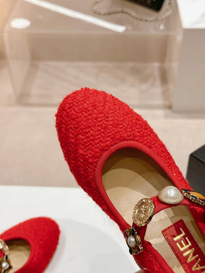 HIGH MARY JANE SHOES RED PINK WOOL TWEED