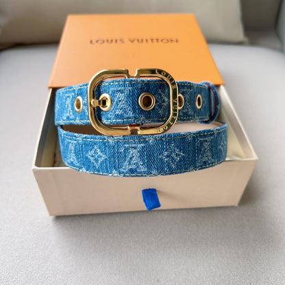 LV  30MM BELT LIGHT BLUE MONOGRAM DENIM GOLD HARDWARE