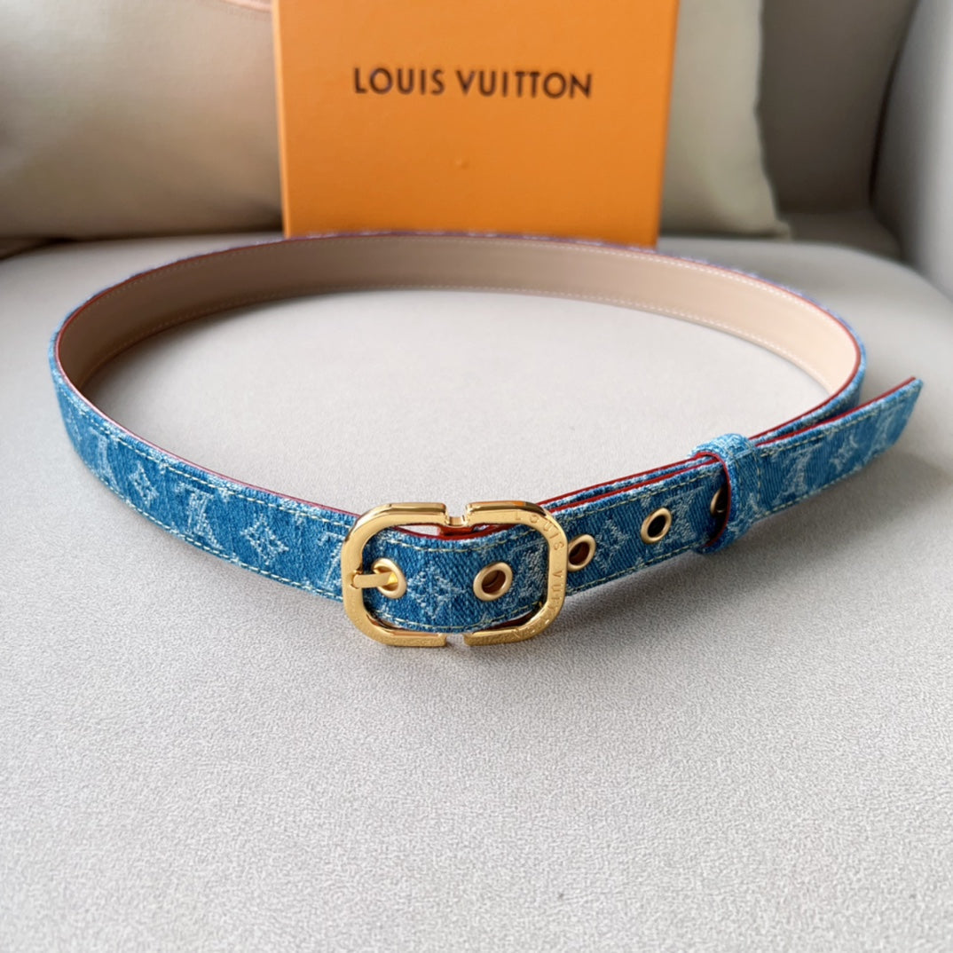 LV  30MM BELT LIGHT BLUE MONOGRAM DENIM GOLD HARDWARE