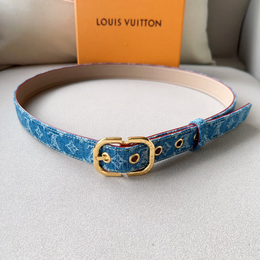LV  30MM BELT LIGHT BLUE MONOGRAM DENIM GOLD HARDWARE