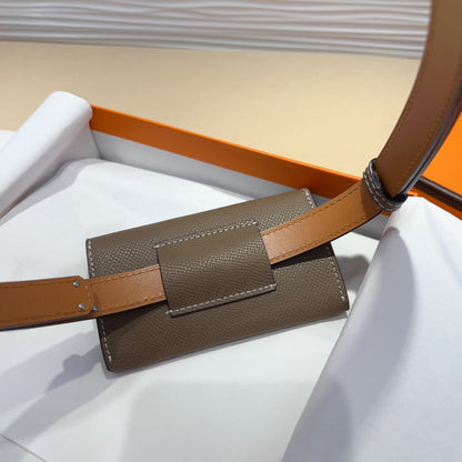 HM KELLY POCKET 18MM BELT CHOCOLATE BROWN LEATHER SILVER HARDWARE