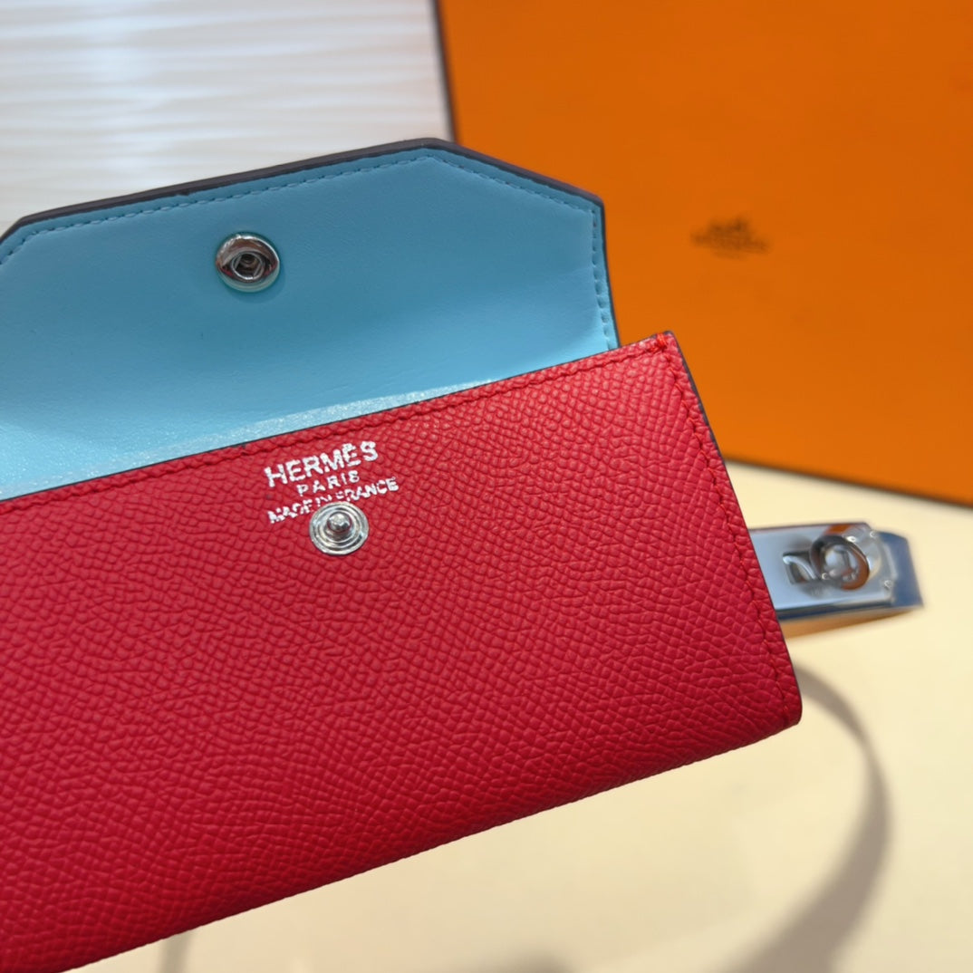 HM KELLY CHERRY RED POCKET 18MM BELT NAVY BLUE LEATHER SILVER HARDWARE