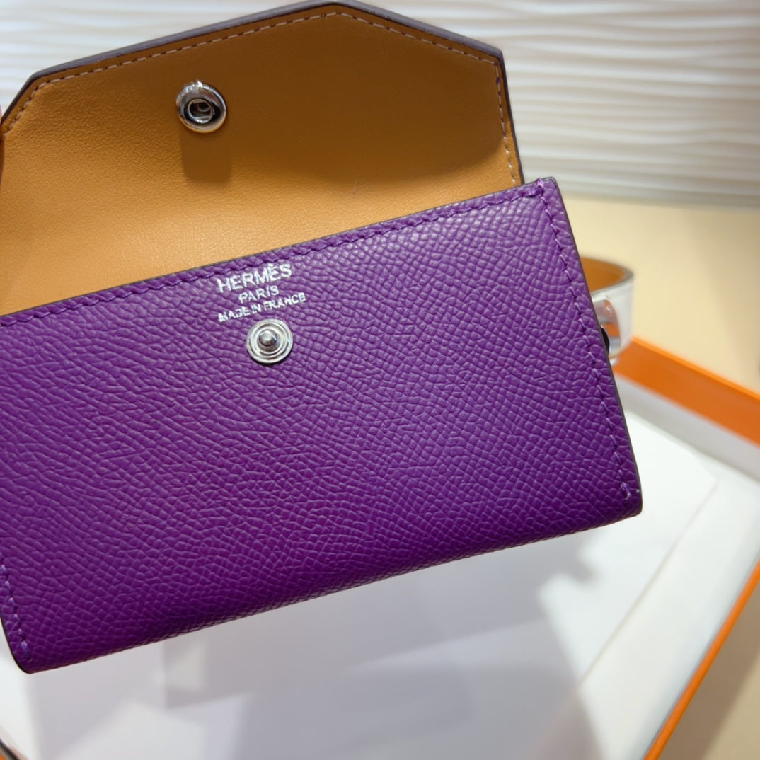 HM KELLY VIOLET PURPLE POCKET 18MM BELT WHITE LEATHER SILVER HARDWARE