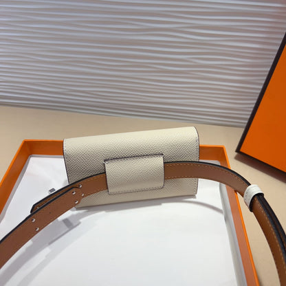 HM KELLY WHITE POCKET 18MM BELT LEATHER SILVER HARDWARE