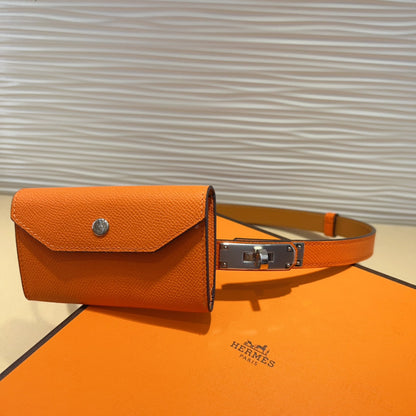 HM KELLY POCKET 18MM BELT ORANGE LEATHER SILVER HARDWARE