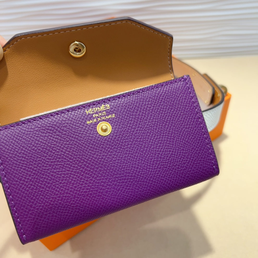 HM KELLY VIOLET PURPLE POCKET 18MM BELT WHITE LEATHER GOLD HARDWARE