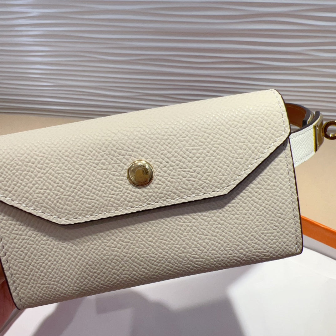 HM KELLY POCKET 18MM BELT WHITE LEATHER GOLD HARDWARE