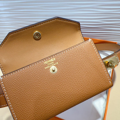 HM KELLY POCKET 18MM BELT CINNAMON BROWN LEATHER GOLD HARDWARE