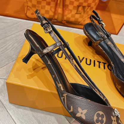 LV LOW HEEL SLINGBACK MONOGRAM CANVAS