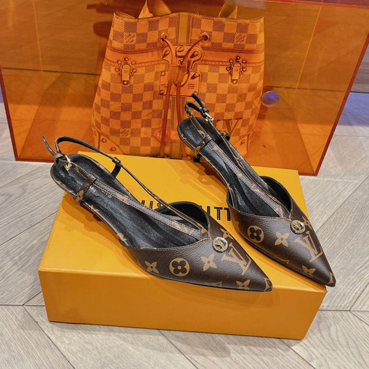 LV LOW HEEL SLINGBACK MONOGRAM CANVAS
