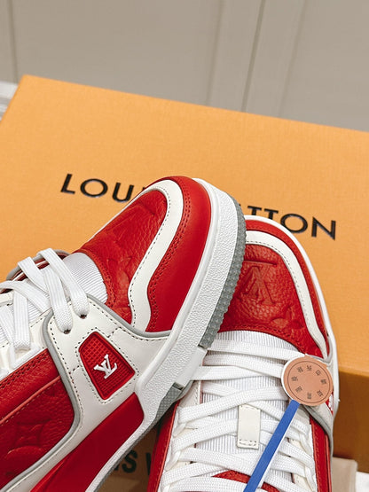 LV TRAINER SNEAKER IN SARI RED GRAINED CALFSKIN