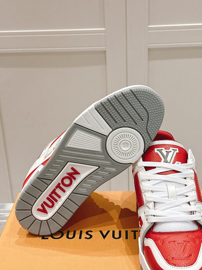 LV TRAINER SNEAKER IN SARI RED GRAINED CALFSKIN