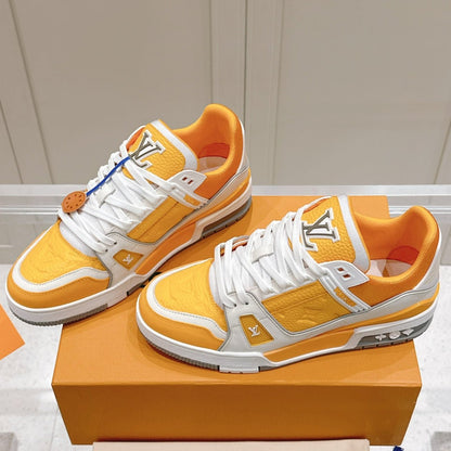 LV TRAINER SNEAKER IN SAFFRAN YELLOW GRAINED CALFSKIN