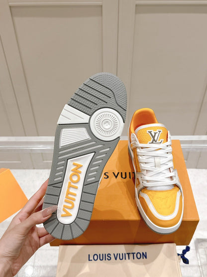 LV TRAINER SNEAKER IN SAFFRAN YELLOW GRAINED CALFSKIN