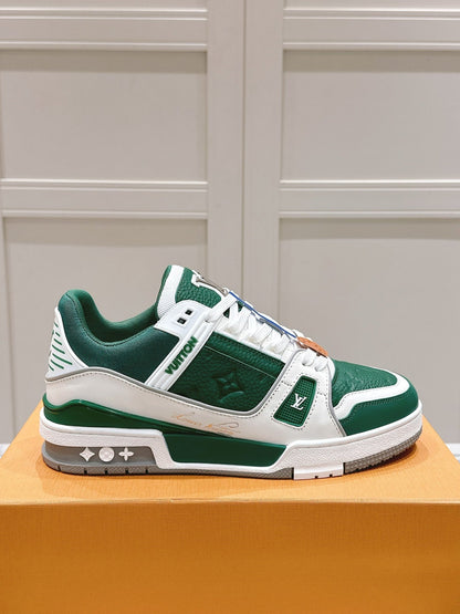 LV TRAINER SNEAKER IN BORNEO GREEN GRAINED CALFSKIN