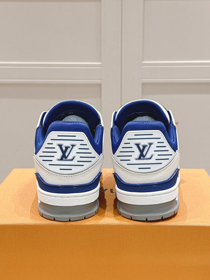 LV TRAINER SNEAKER IN GASTON BLUE GRAINED CALFSKIN